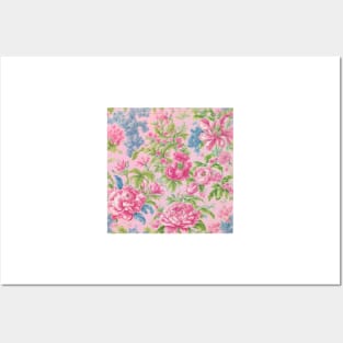 French toile flowers on pink Posters and Art